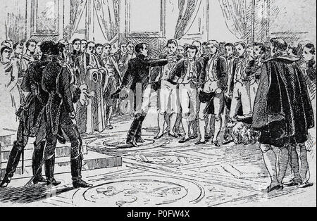 Abdankung Napoleon I, 1815. Mitglieder der Kammer verlangte, dass Napoleon abzudanken. Frankreich. Stockfoto