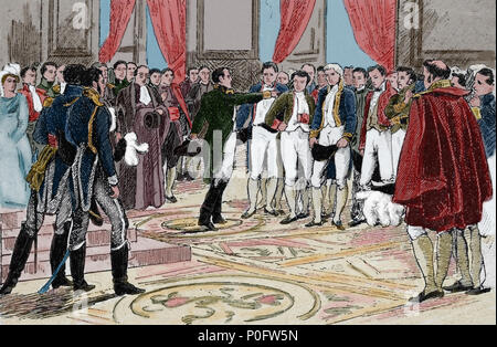Abdankung Napoleons, 1815. Die Mitglieder der Kammer verlangte, dass Napoleon abzudanken. Frankreich. Paris. Stockfoto