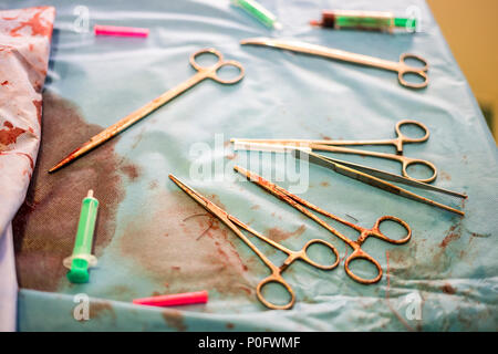 Silver Frauenarzt Werkzeuge während der Geburt im Krankenhaus verwendet werden Stockfoto