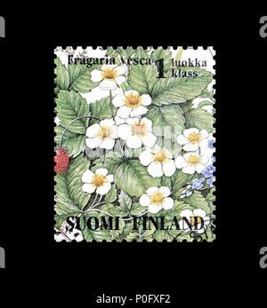 Storniert Briefmarke von Finnland gedruckt, zeigt, dass wilde Erdbeeren, ca. 1994. Stockfoto