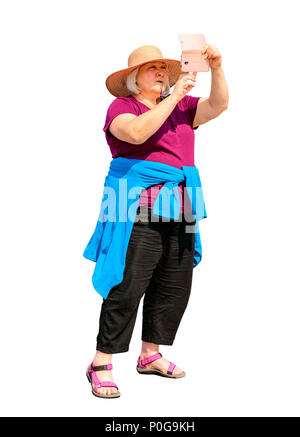 Frau mittleren Alters eine selfie auf Eastbourne Pier Stockfoto