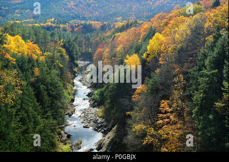 Herbst Farben erhellen die Ottauquechee River und Quechee Gorge in Vermont. Stockfoto