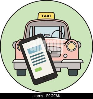Taxi Konzept. Der Mensch ein Taxi per Smartphone. Vector Illustration. Stock Vektor