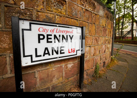 Penny Lane Zeichen, die das Lied der Beatles in Liverpool, England, UK Stockfoto