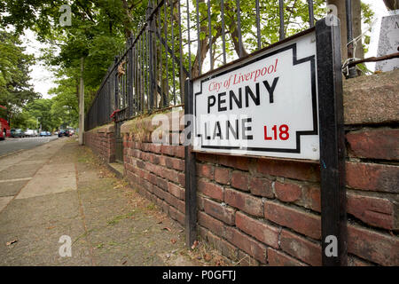 Penny Lane Zeichen, die das Lied der Beatles in Liverpool, England, UK Stockfoto