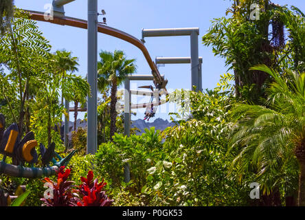 Orlando, Florida - Mai 09, 2018: Jurassic Park in den Universal Studios Inseln Adventure Theme Park Stockfoto