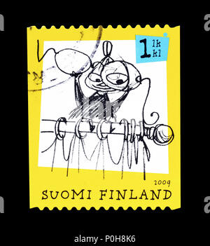 Storniert Briefmarke von Finnland gedruckt, zeigt die Mumins Cartoons, circa 2009. Stockfoto