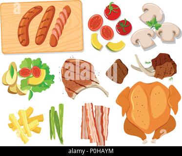 Verschiedene Grillgerichte Abbildung Stock Vektor