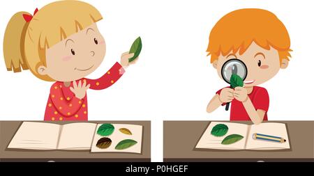 Studierende Forschung in Biologie Klasse Abbildung Stock Vektor