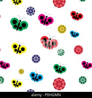 Schmetterling und Blumen Druck Design. Nahtlose Muster. Vector Illustration. Stock Vektor