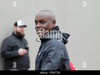 Juni 8, 2018. Anschluss große Carl Lewis macht ein Aussehen am 2018 NCAA Track & Field Meisterschaften am Historischen Hayward Field, Eugene, OR. Larry C. Lawson/CSM Stockfoto