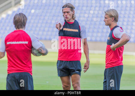 Brøndby, Dänemark - 8. Juni 2018. Jannik Vestergaard der dänischen Fußball-Nationalmannschaft beim Training vor dem Test Match gegen Mexiko in Brøndby Stadion gesehen. (Foto: Gonzales Foto - Thomas Rasmussen). Stockfoto