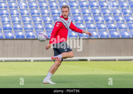 Brøndby, Dänemark - 8. Juni 2018. Christian Eriksen der dänischen Fußball-Nationalmannschaft beim Training vor dem Test Match gegen Mexiko in Brøndby Stadion gesehen. (Foto: Gonzales Foto - Thomas Rasmussen). Stockfoto