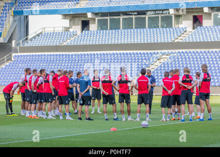 Brøndby, Dänemark - 8. Juni 2018. Die Spieler der dänischen Fußball-Nationalmannschaft beim Training vor dem Test Match gegen Mexiko in Brøndby Stadion gesehen. (Foto: Gonzales Foto - Thomas Rasmussen). Stockfoto