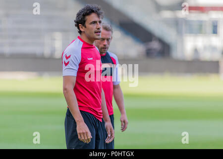 Brøndby, Dänemark - 8. Juni 2018. Thomas Delaney der dänischen Fußball-Nationalmannschaft beim Training vor dem Test Match gegen Mexiko in Brøndby Stadion gesehen. (Foto: Gonzales Foto - Thomas Rasmussen). Stockfoto