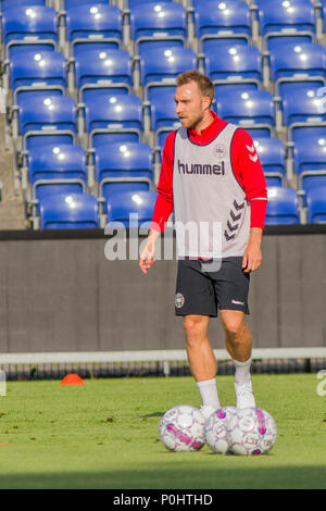 Brøndby, Dänemark - 8. Juni 2018. Christian Eriksen der dänischen Fußball-Nationalmannschaft beim Training vor dem Test Match gegen Mexiko in Brøndby Stadion gesehen. (Foto: Gonzales Foto - Thomas Rasmussen). Stockfoto