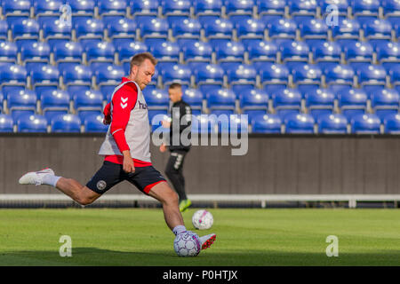 Brøndby, Dänemark - 8. Juni 2018. Christian Eriksen der dänischen Fußball-Nationalmannschaft beim Training vor dem Test Match gegen Mexiko in Brøndby Stadion gesehen. (Foto: Gonzales Foto - Thomas Rasmussen). Stockfoto