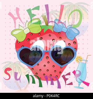 Erdbeere cartoon cute Sommer Poster Stock Vektor
