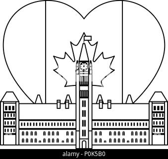Kanadische Parlament Gebäude mit Herz Flagge Stock Vektor