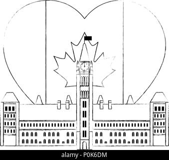 Kanadische Parlament Gebäude mit Herz Flagge Stock Vektor