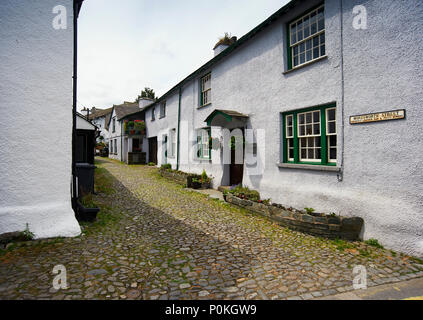 Wordsworth Street, ehemals Leder, Rag und Putty Straße Hawkshead, Cumbria Lake District National Park, UK, England Stockfoto