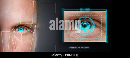 Biometrische Gesichtserkennung und Retina Scan Stockfoto