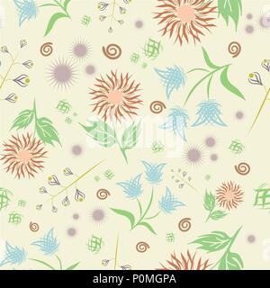 Die nahtlose Vektor floralen Muster. Moderne abstrakte farbenfrohe Stil. Hand gezeichnet, - Lager. Hintergrund oder Tapeten, Muster für Stoff- oder Textil. Stock Vektor