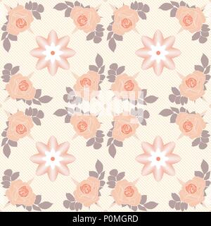 Vektor nahtlose Muster. beige Rosen in Creme Hintergrund mit geometrischen Dekoration. Stock Vektor