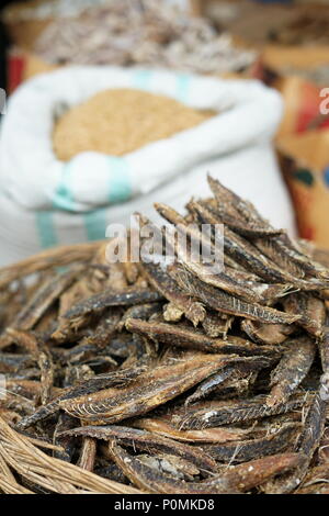 Trocken geräuchertem Fisch in der Straße Marktstand Stockfoto