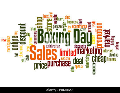 Boxing Day Verkauf word cloud Konzept auf weißem Hintergrund Stockfoto