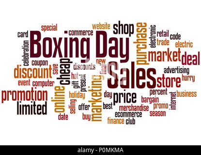 Boxing Day Verkauf word cloud Konzept auf weißem Hintergrund Stockfoto