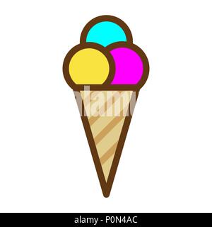 Vector Illustration, drei Kugeln Eis in der Waffel horn Stock Vektor