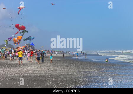 Otaki, Neuseeland - 5. März, 2016: Personen, die die jährliche Otaki Kite Festival im Sommer auf der schönen Kapiti Küste von Neuseeland statt. Stockfoto