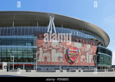 Außenansicht des Londoner Emirates Stadium, das Heimstadion Arsenal Football Club. Stockfoto