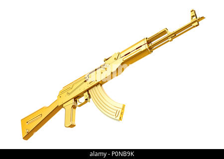 Golden Sturmgewehr, 3D-Rendering auf weißem Hintergrund Stockfoto