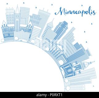 Übersicht Minneapolis Minnesota Skyline mit blauen Gebäude und Kopieren. Vector Illustration. Stock Vektor