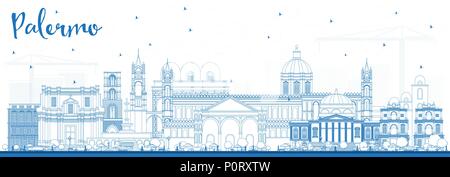 Umrisse Palermo Italien Skyline der Stadt mit blauen Gebäude. Vector Illustration. Business Travel und Tourismus Konzept mit historischer Architektur. Stock Vektor