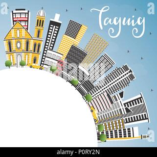 Taguig Philippinen Skyline der Stadt mit Gebäuden, blauer Himmel und Kopieren. Vector Illustration. Stock Vektor