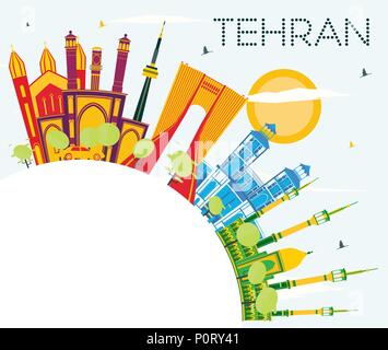 Teheran Skyline mit Farbe Wahrzeichen, blauer Himmel und Kopieren. Vector Illustration. Stock Vektor