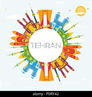 Teheran Skyline mit Farbe Wahrzeichen, blauer Himmel und Kopieren. Vector Illustration. Stock Vektor