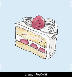 Stück Kuchen auf pastellfarbenen Hintergrund isoliert. Stock Vektor