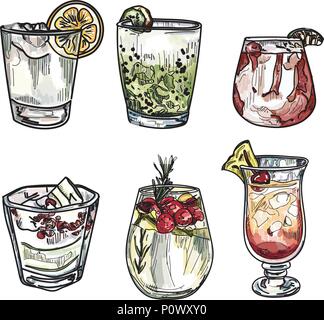 Hand gezeichnet Abbildung: Satz von Cocktails. Stock Vektor