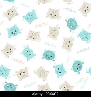 Nahtlose Kätzchen Hintergrund. Japanische Manga Stil. Abbildung mit niedlichen Katzen. Kawaii freudige Haustiere. Kätzchen Hintergrund. Endlose Textur. Tier Muster. Stock Vektor