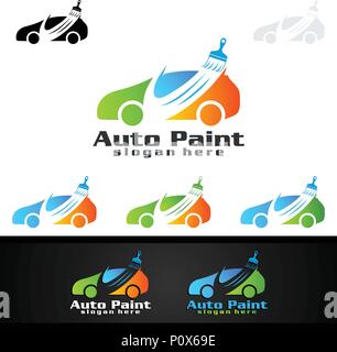 Auto Bild Logo mit Spritzpistole und Sport Auto Konzept Stock Vektor