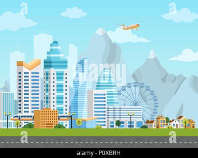Städtische Landschaft mit Stadt und Vorstadt Stock Vektor