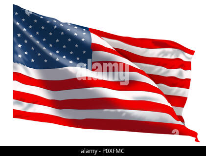 Amerikanische Flagge auf einem weißen Hintergrund. Die Flagge der Vereinigten Staaten von Amerika. Stockfoto