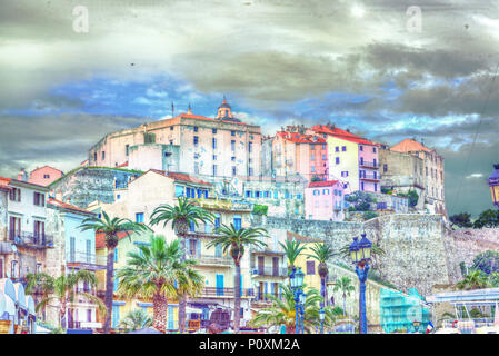 Mehrfarbige Bild der Altstadt von Ajaccio, Hauptstadt von Korsika Stockfoto