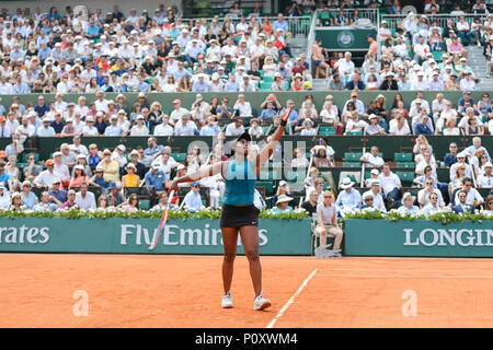 Paris, Frankreich. 9. Juni, 2018. Sloane Stephens (USA) Tennis: Sloane Stephens der vereinigten Staaten während der Frauen singles Finale der French Open Tennis Turnier gegen Simona Halep von Rumänien beim Roland Garros in Paris, Frankreich. Quelle: LBA/Alamy leben Nachrichten Stockfoto