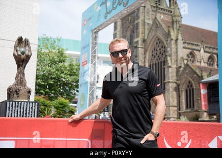 Birmingham, Großbritannien. 10. Juni 2018. Sir Chris Hoy am Ermöglicht die Fahrt Bimingham Ereignis in Birmingham City Centre in Verbindung mit HSBC und British Cycling. Die Strecke ist 6,5 km lang oder die Sie mit dem Kurs rund um die Stadt und darüber hinaus tun kann. Credit: Steven roe/Alamy leben Nachrichten Stockfoto