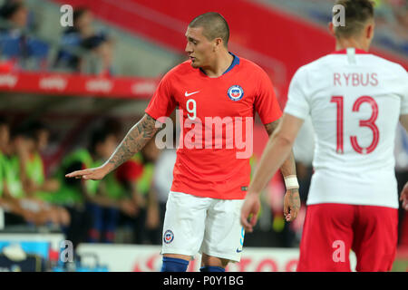 8. Juni 2018, Poznan, Polen: Fußball, Freundschaftliches Spiel Polen gegen Chile am AKOITION Stadion Posen: Nicolas Castillo von Chile. Foto: Jens Büttner/dpa-Zentralbild/dpa Stockfoto